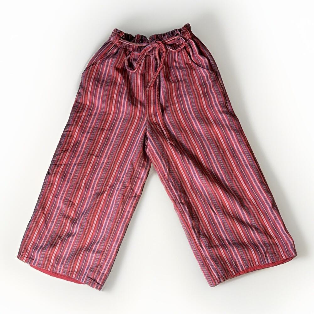 American Eagle Sz S Striped Wide Leg Pants Cotton Linen Boho Beach Resort Hippie